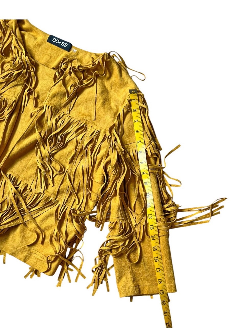 DO + BE Faux Leather Suede Yellow Multi-Tiered Fringe Open Jacket L - Picture 13 of 13